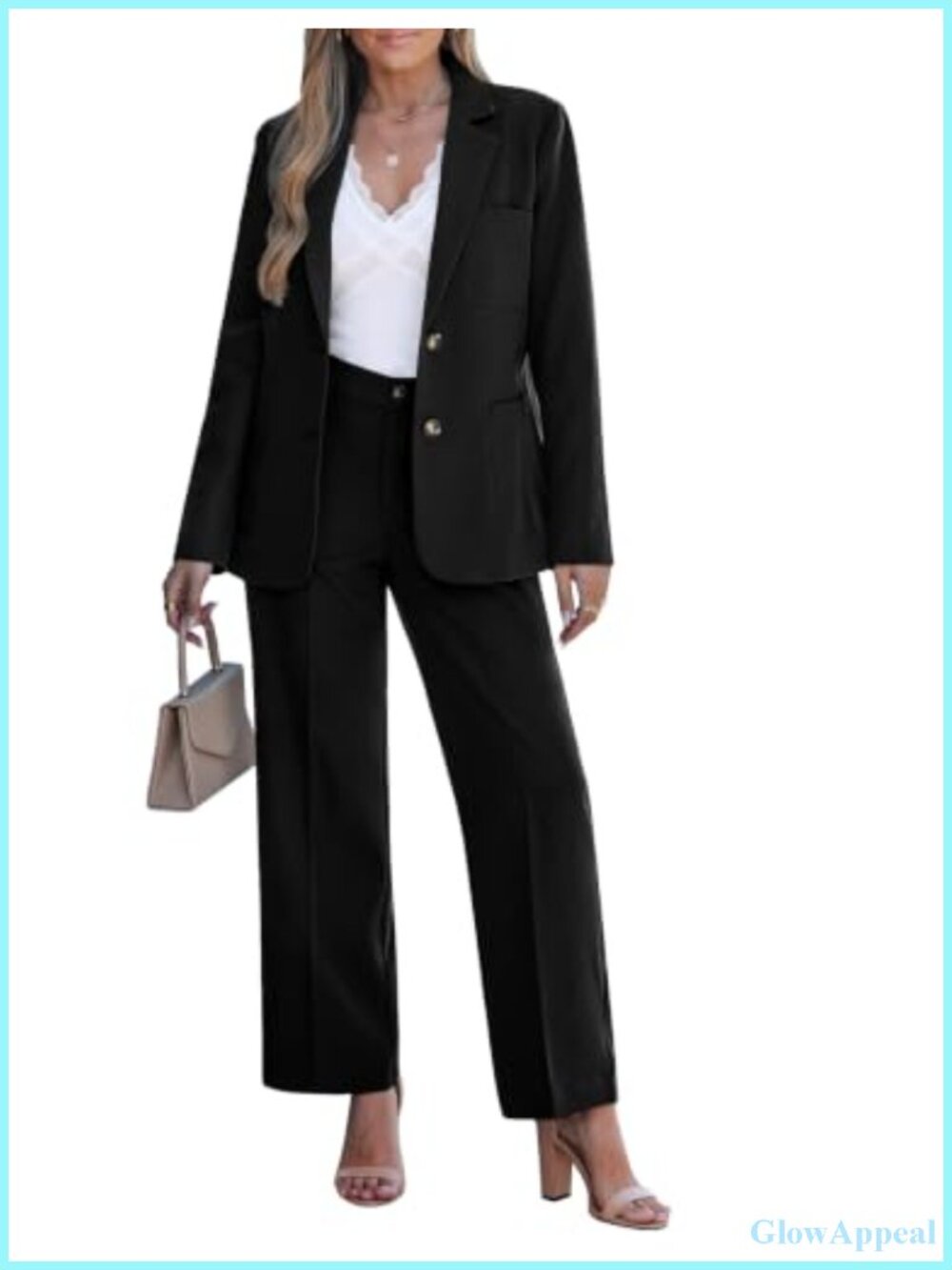 Women's 2 Piece Pantsuit Set Long Sleeve Blazer Wide Leg Pants Business Casual